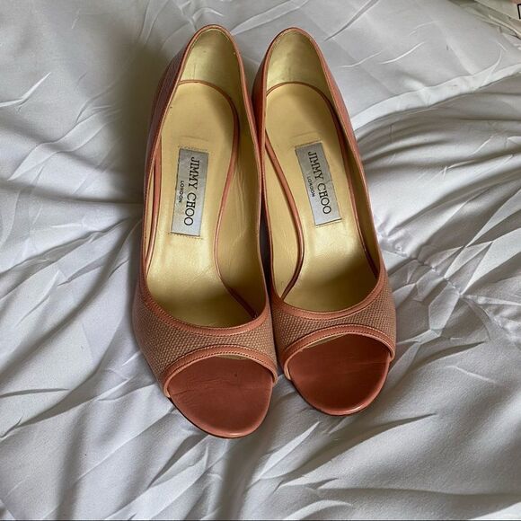 Jimmy Choo Vintage Style Open Toe Designer Pink Heels - Picture 1 of 8